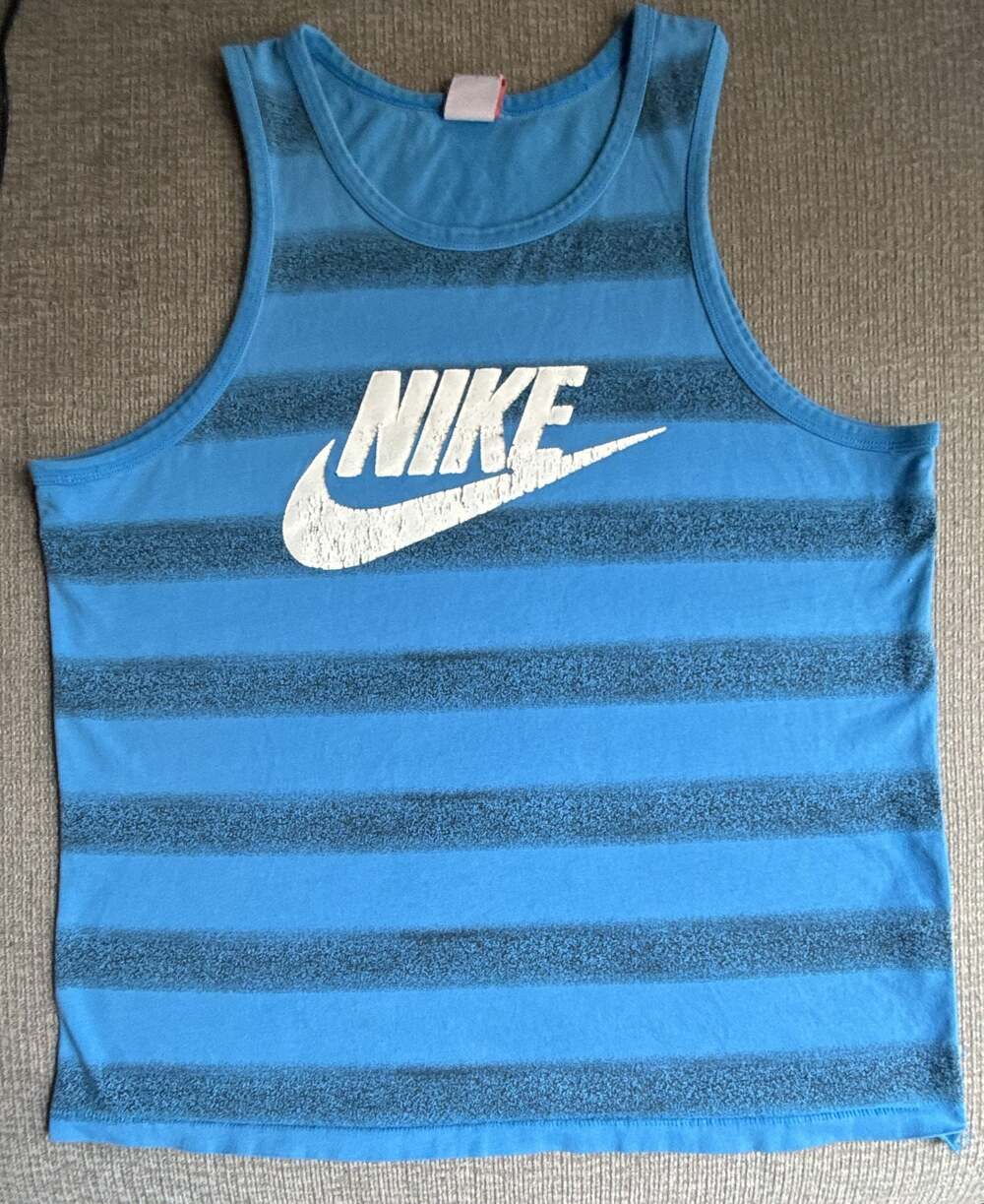 Nike Vintage Blue Striped Tank Top with Large Logo